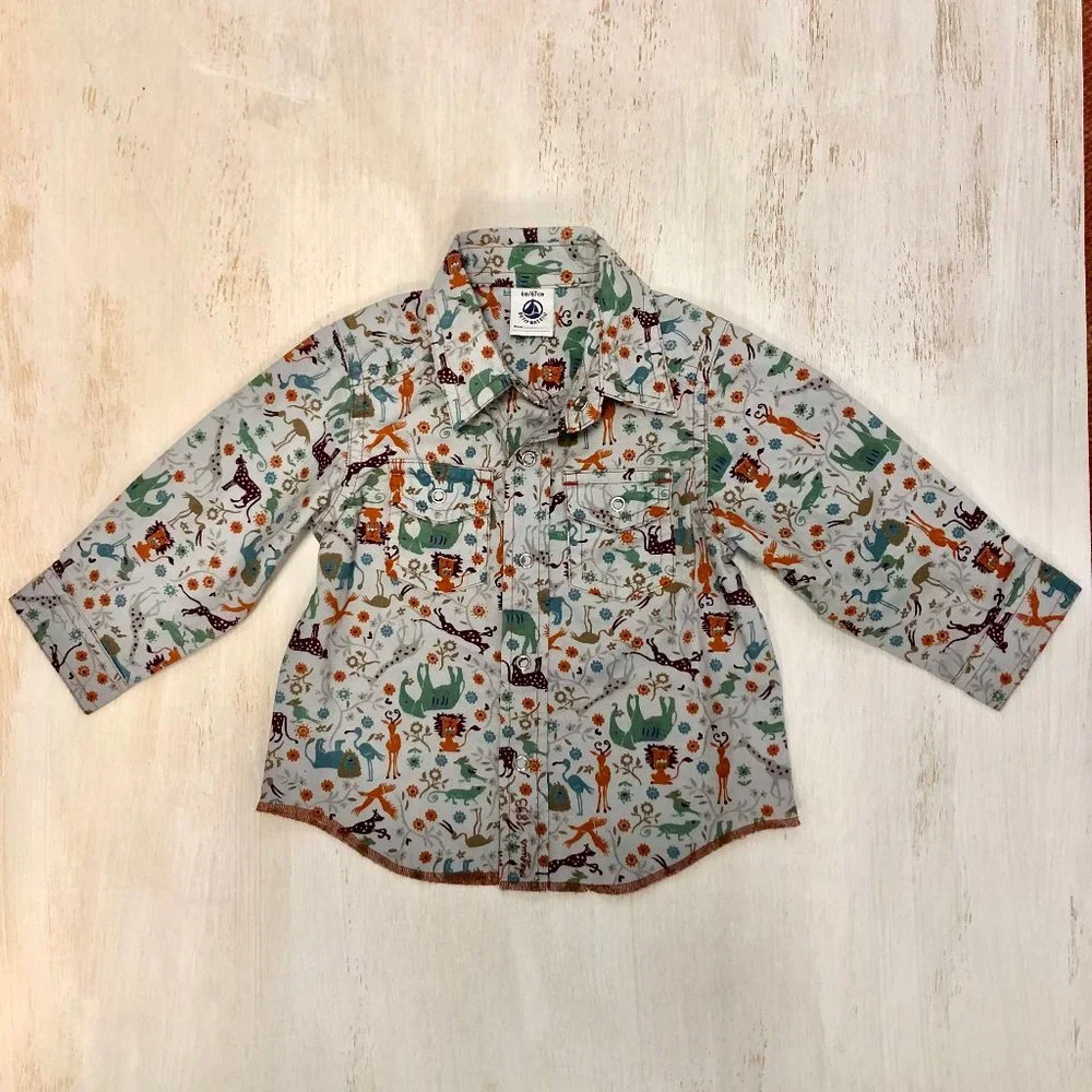petite bateau safari print snap front shirt